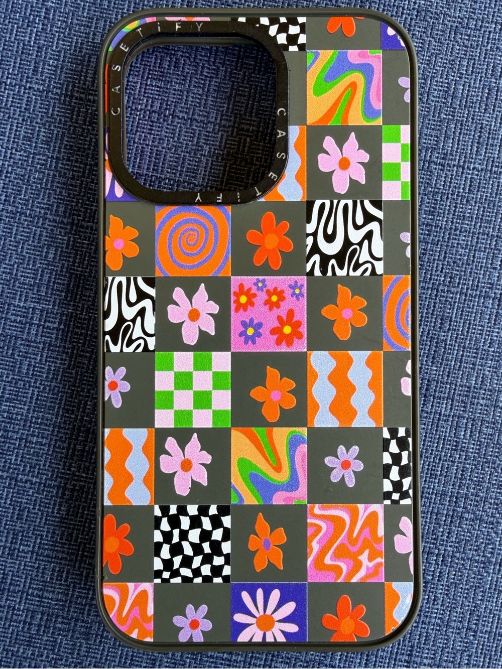 iphone 13 Pro- Casetify Black Checkerboard Floral Pop iPhone Case